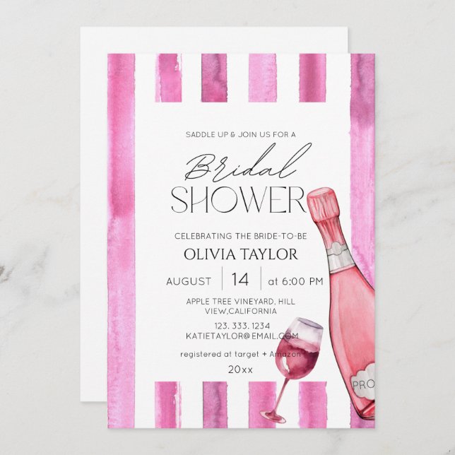 Modern Prosecco Champagne Bridal Shower Invitat Invitation (Front/Back)