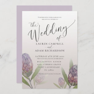 Modern Protea Purple Floral Wedding Invitation