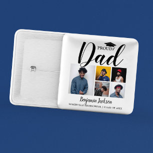 Modern Proud Dad   5 Photo Graduation T-Shirt 15 Cm Square Badge