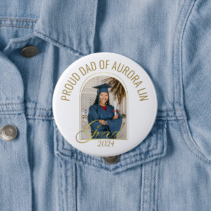 Modern Proud Dad of the Grad Custom Photo Boho 10 Cm Round Badge