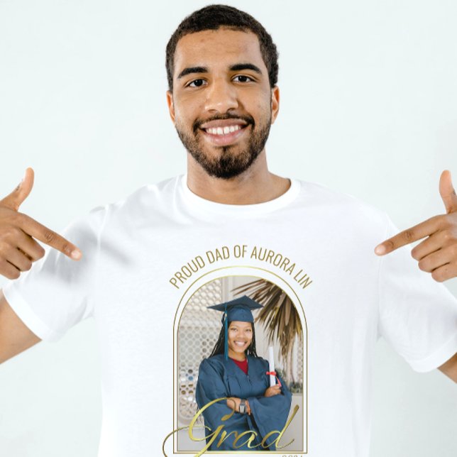 Modern Proud Dad of the Grad Custom Photo Boho T-Shirt (Creator Uploaded)