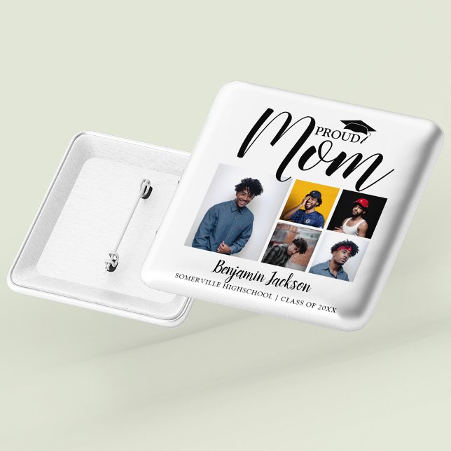 Modern Proud Mum | 5 Photo Graduation T-Shirt 15 Cm Square Badge (Creator Uploaded)