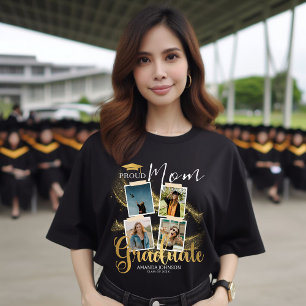 Modern Proud Mum Gold Graduate 4 Photograph Black T-Shirt