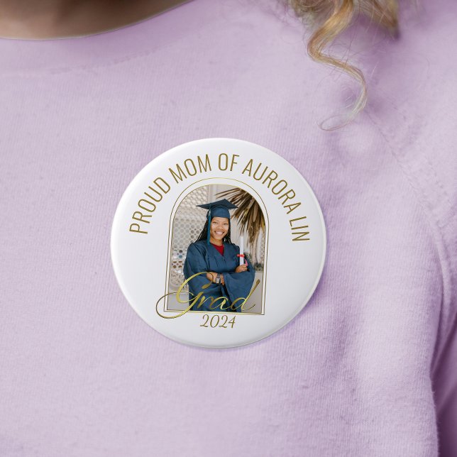Modern Proud Mum of the Grad Custom Photo Boho 10 Cm Round Badge (Creator Uploaded)