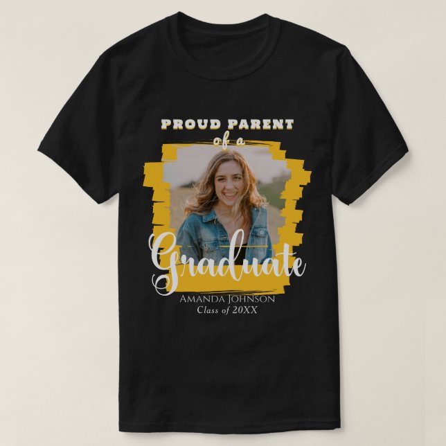 Modern Proud Parent Graduate Photo Yellow T-Shirt (Design Front)