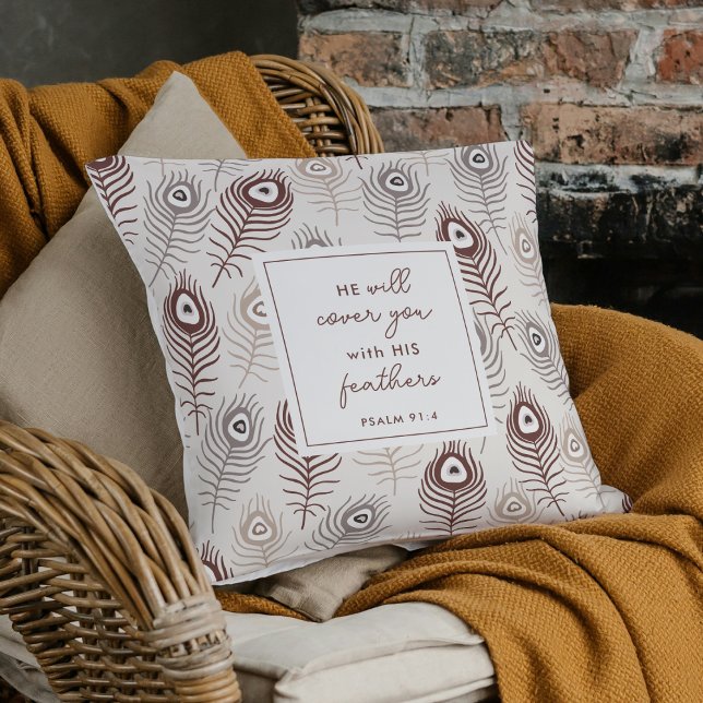 Modern Psalm 91:4 Custom Prayer Keepsake Gift Cushion (Modern Christian prayer pillow with Psalm 91:4 and a heartfelt poem.)