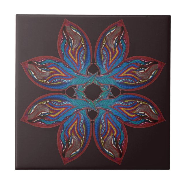 Modern psychedelic mandala ceramic tile (Front)