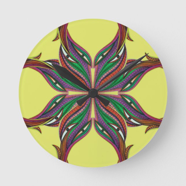Modern psychedelic mandala- cross round clock (Front)