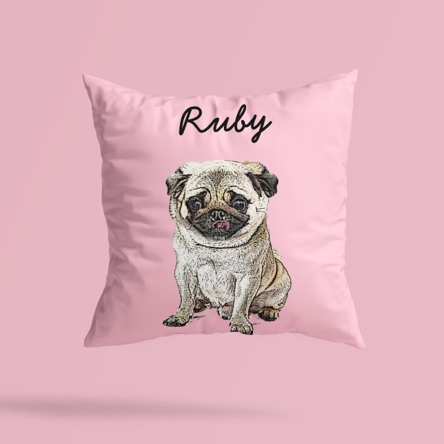 Modern Pug Dog Illustration | Add Name  Cushion (Creator Uploaded)