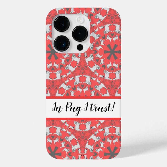 Modern Pug pattern monogramed on coral red Case-Mate iPhone Case (Back)
