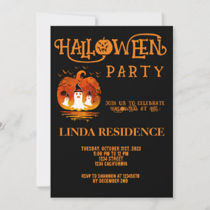  Modern Pumpkin Black Oranges Happy Halloween  Invitation