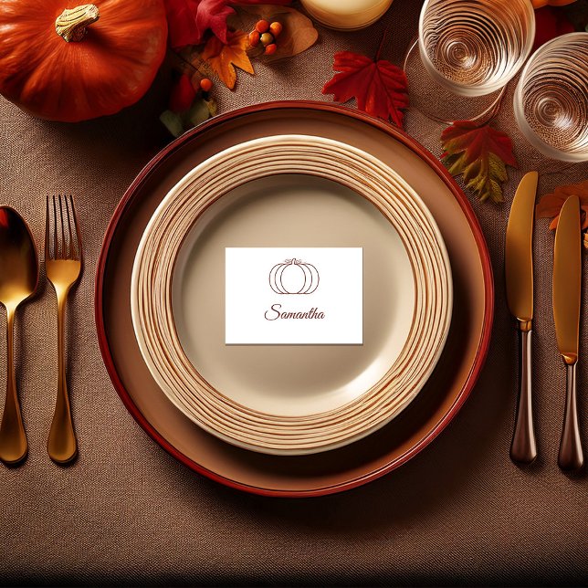 Modern Pumpkin Brown Thanksgiving/Friendsgiving Place Card (Creator Uploaded)