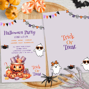 Modern Pumpkin Candy Kids Halloween Treats Party Invitation