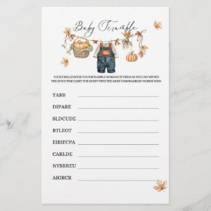 Modern Pumpkin Fall Baby Shower Scramble Game