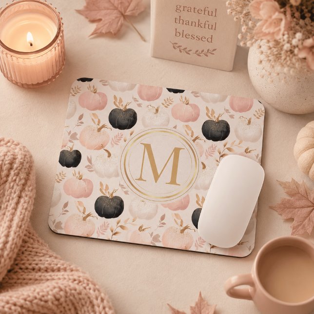 Modern Pumpkin Monogram – Personalised Initial Mouse Pad (Creator Uploaded)