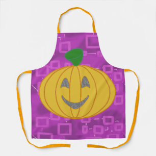 Modern Pumpkin on Purple Geometric  Apron