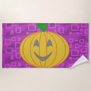 Modern Pumpkin on Purple Geometric Beach Towel