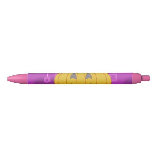 Modern Pumpkin on Purple Geometric  Blue Ink Pen (Front)