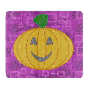 Modern Pumpkin on Purple Geometric Cutting Board