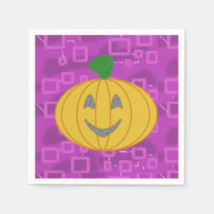 Modern Pumpkin on Purple Geometric Napkin