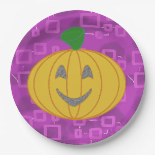 Modern Pumpkin on Purple Geometric Paper Plate