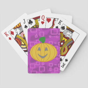 Modern Pumpkin on Purple Geometric  Playing Cards