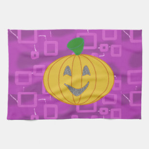 Modern Pumpkin on Purple Geometric Tea Towel