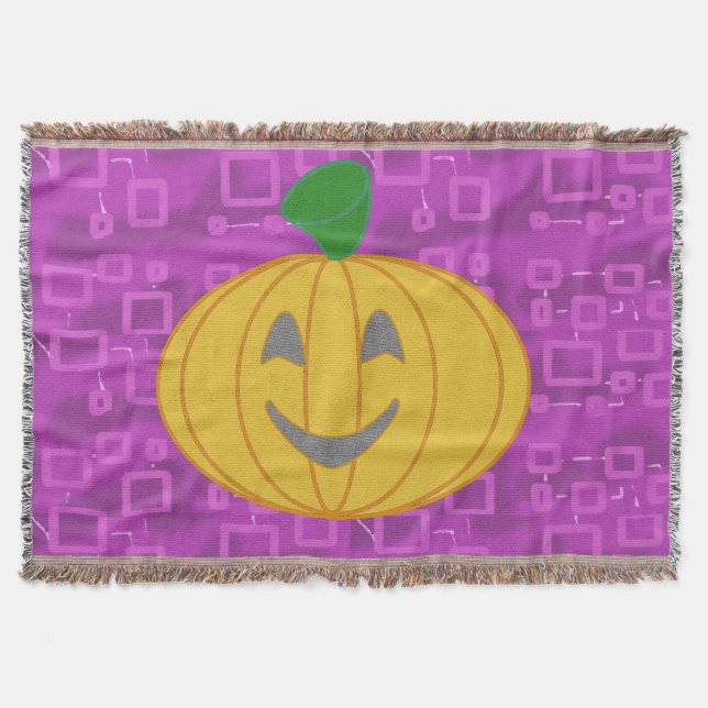 Modern Pumpkin on Purple Geometric Throw Blanket (Front)