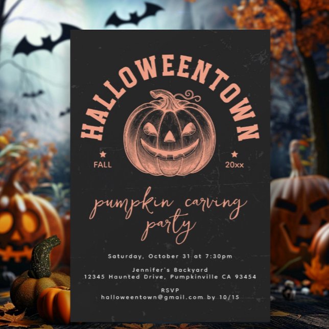 Modern Pumpkin Orange Black Halloween Party  Postcard (Creator Uploaded)