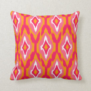 Modern pumpkin pink fuchsia Ikat Tribal Pattern 1a Cushion