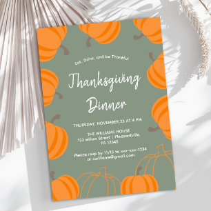 Modern Pumpkin Sage Thanksgiving Dinner  Invitation