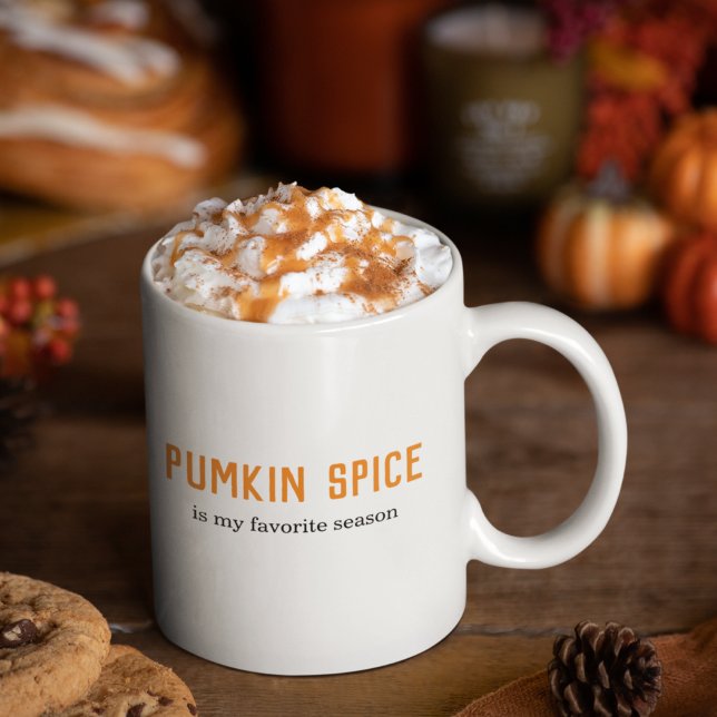 Modern Pumpkin Spice Is My Favourite Season Quote Two-Tone Coffee Mug (Creator Uploaded)