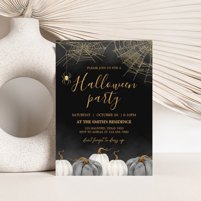 Modern Pumpkin Spider Halloween Party Invitation (Modern Adult Halloween Party Invitation)