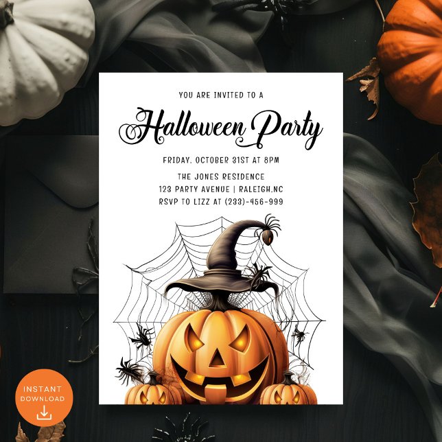 Modern Pumpkin Spiders Adult Halloween Party Invitation (Creator Uploaded)