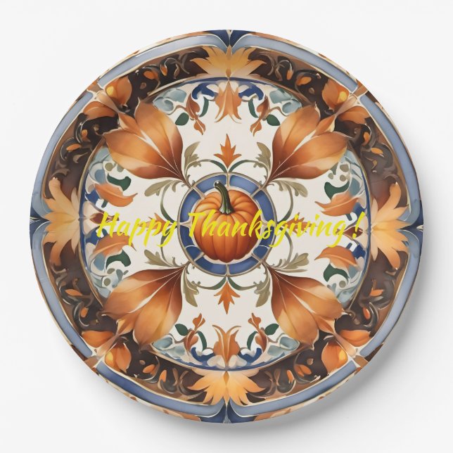 Modern Pumpkin Thanksgiving Autumn Collection Paper Plate (Front)