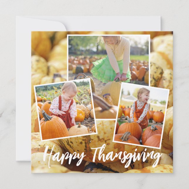 Modern Pumpkins Happy Thanksgiving Photo Card  (Front)