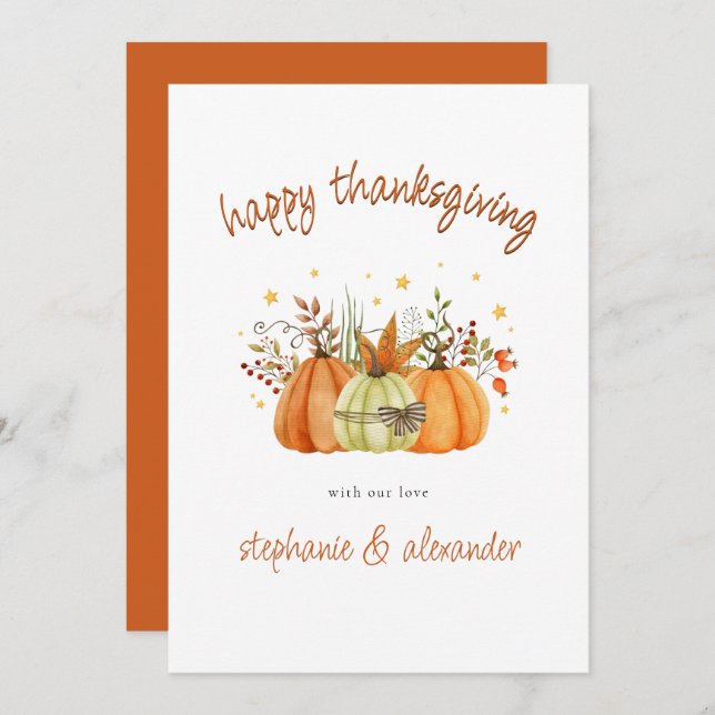 Modern Pumpkins Terracotta Happy Thanksgiving Holiday Card (Front/Back)