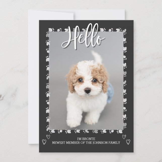 Modern Puppy Dog Adoption Announcement Photo Card (Front)