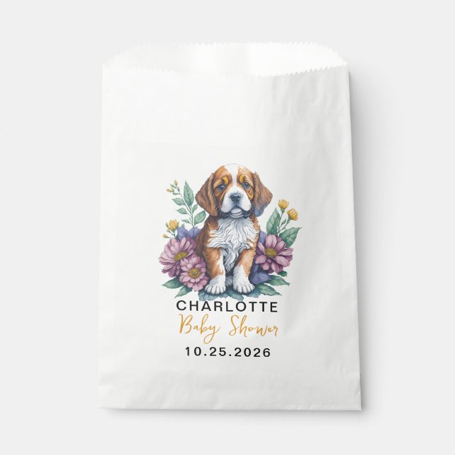 Modern Puppy Dog Terracotta Baby Shower Favour Bag (Front)