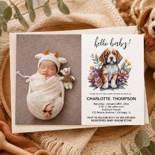 Modern Puppy Dog Terracotta Baby Shower Invitation