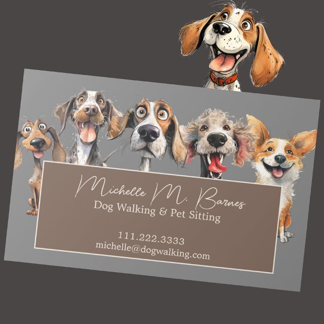 Modern Puppy Dog Walker Sitter Animal Grey Magnetic Business Card (Creator Uploaded)