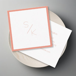 Modern Pur Coral White Monogram Business Card
