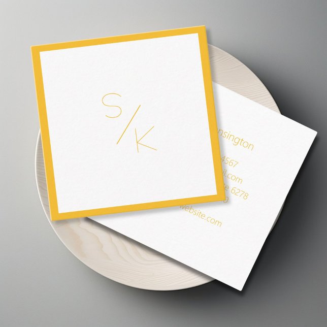 Modern Pur Yellow White Business Card (Modern Pur Yellow White Monogram Business Card)