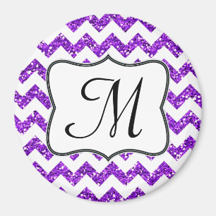 Modern Purp Glitte Chevron Monogram Initial Magnet