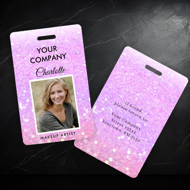 Modern Purpel Glitter Employee Photo ID Badge (Creator Uploaded)
