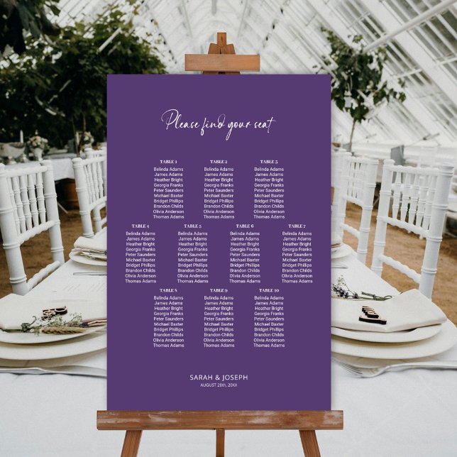Modern Purple 10 Table Wedding Seating Chart (Creator Uploaded)