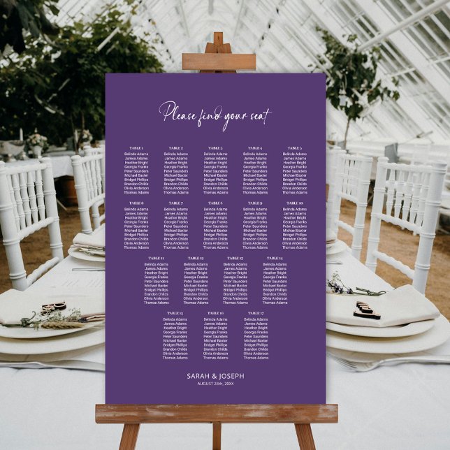 Modern Purple 17 Table Wedding Seating Chart (Creator Uploaded)