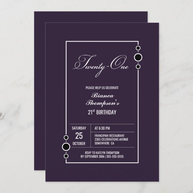 Modern Purple 21st Birthday Invitation (Front/Back)