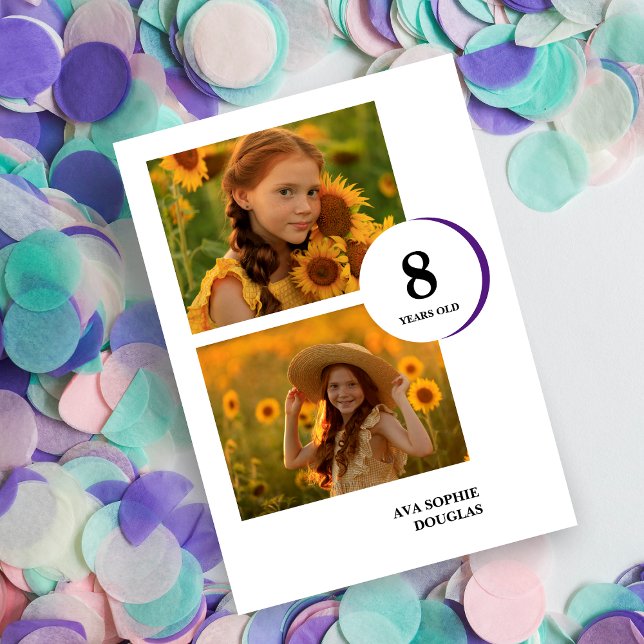 Modern Purple 2 Multi Photos Birthday  Invitation (Creator Uploaded)