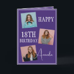 Modern Purple 3 Photo Collage 18th Birthday Card<br><div class="desc">Celebrate a milestone birthday with a modern and elegant three-photo collage. This design captures cherished memories and adds a personal touch to an 18th birthday celebration,  making it a keepsake to treasure.</div>